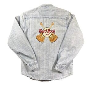 Hard Rock Cafe Shirt Mens Large Denim Button Down Embroidered San Francisco